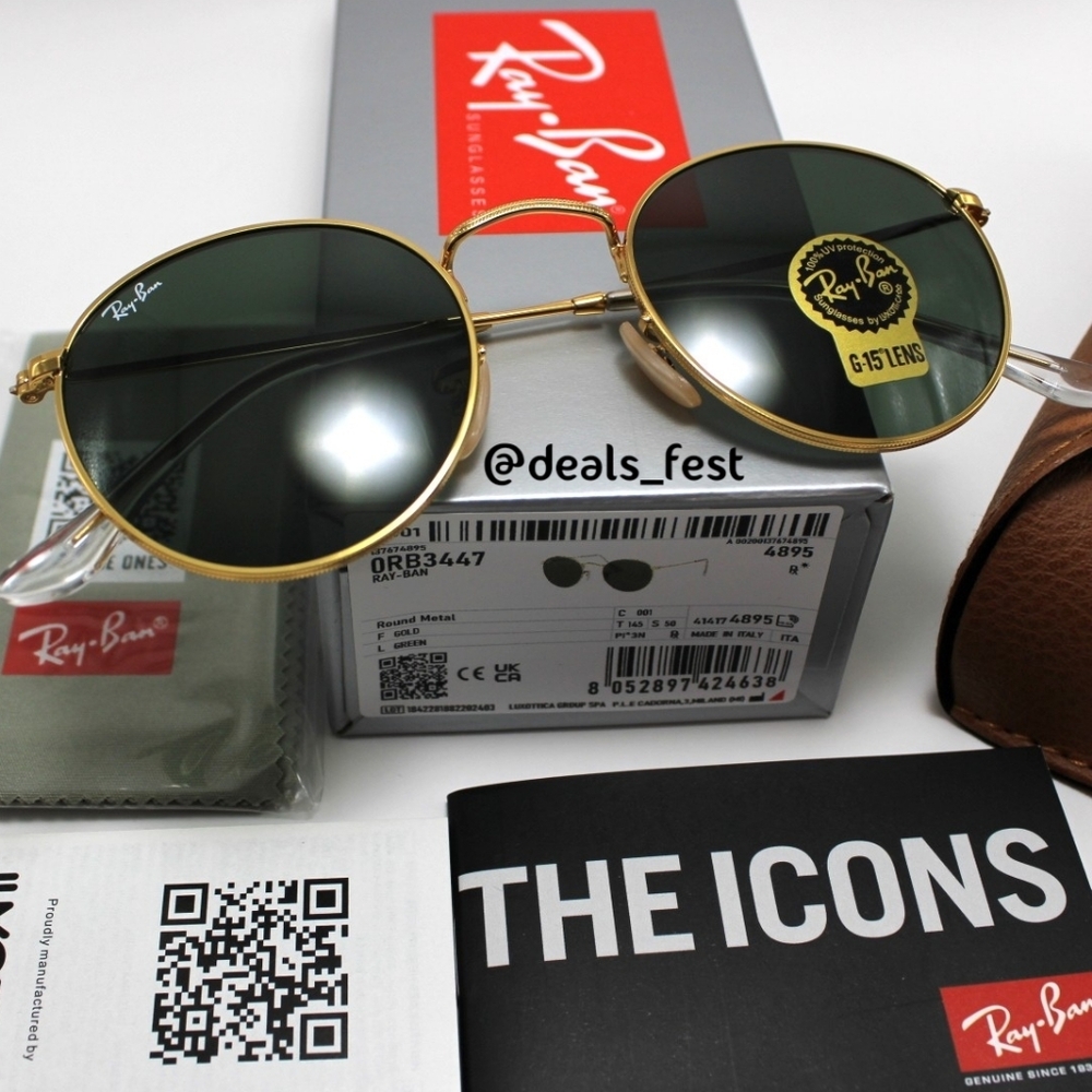 Model Display Ray-Ban Round Metal Green Lens RB3447 G15